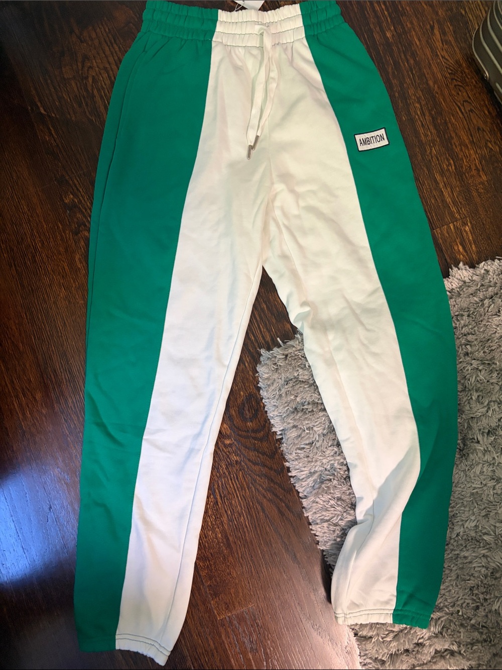 Adika Green and White Colorblock Track Joggers